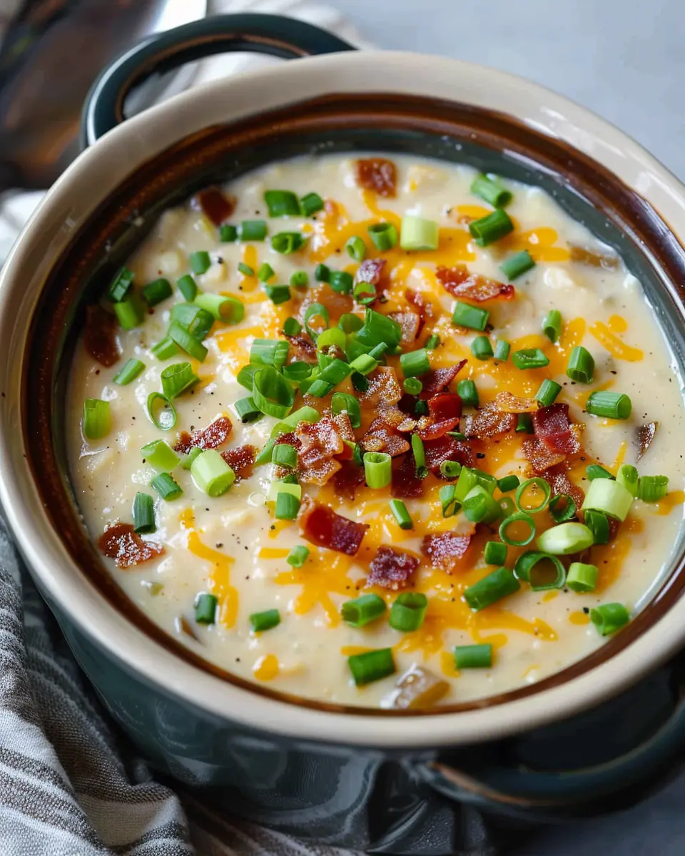 Crock Pot Loaded Baked Potato Soup with Turkey Bacon and Chicken Ham
