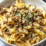 High Protein Creamy Ground Beef Pasta