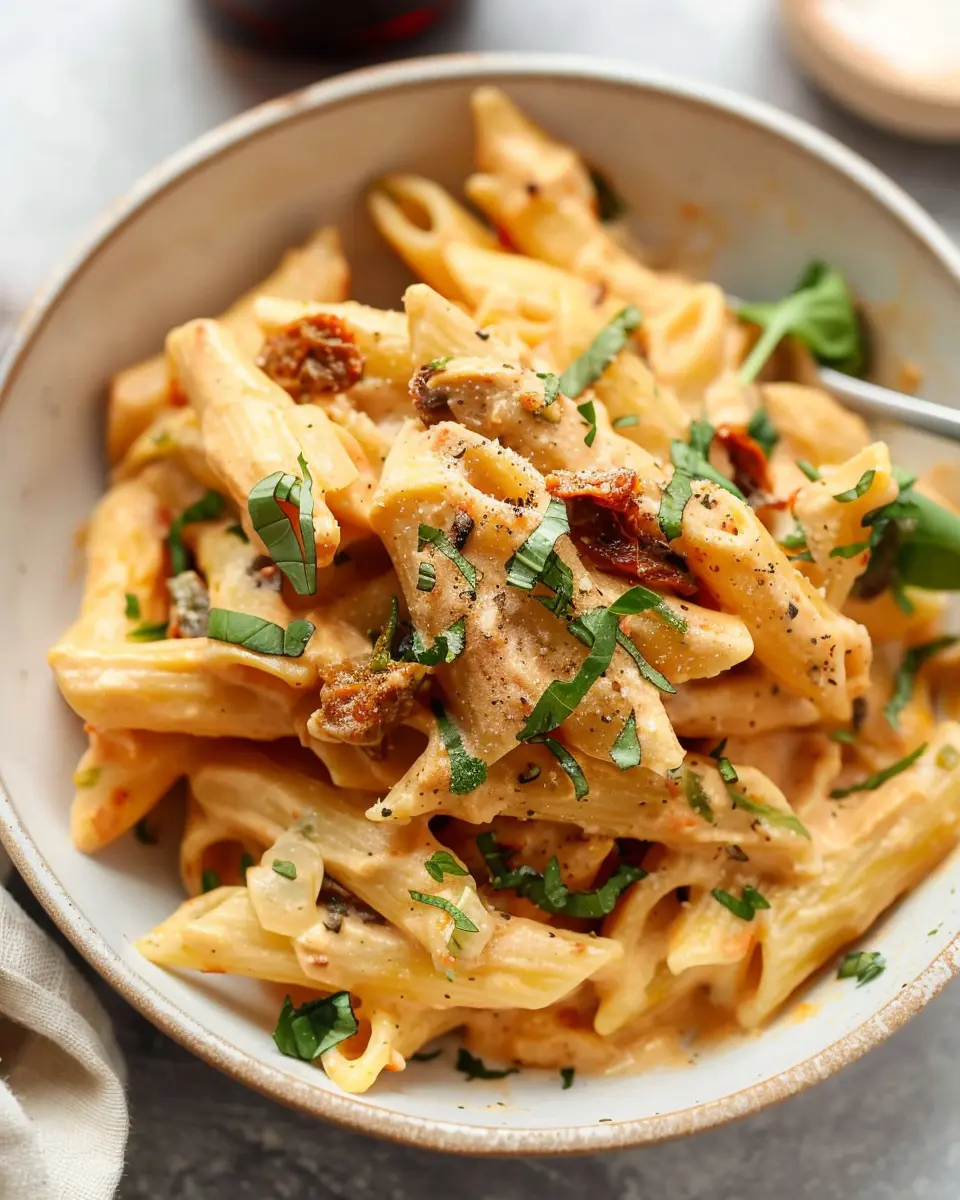Creamy Sun-Dried Tomato Pasta with Turkey Bacon: A Cozy Delight