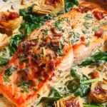 Creamy Tuscan Salmon with Spinach, Artichokes, and Garlic