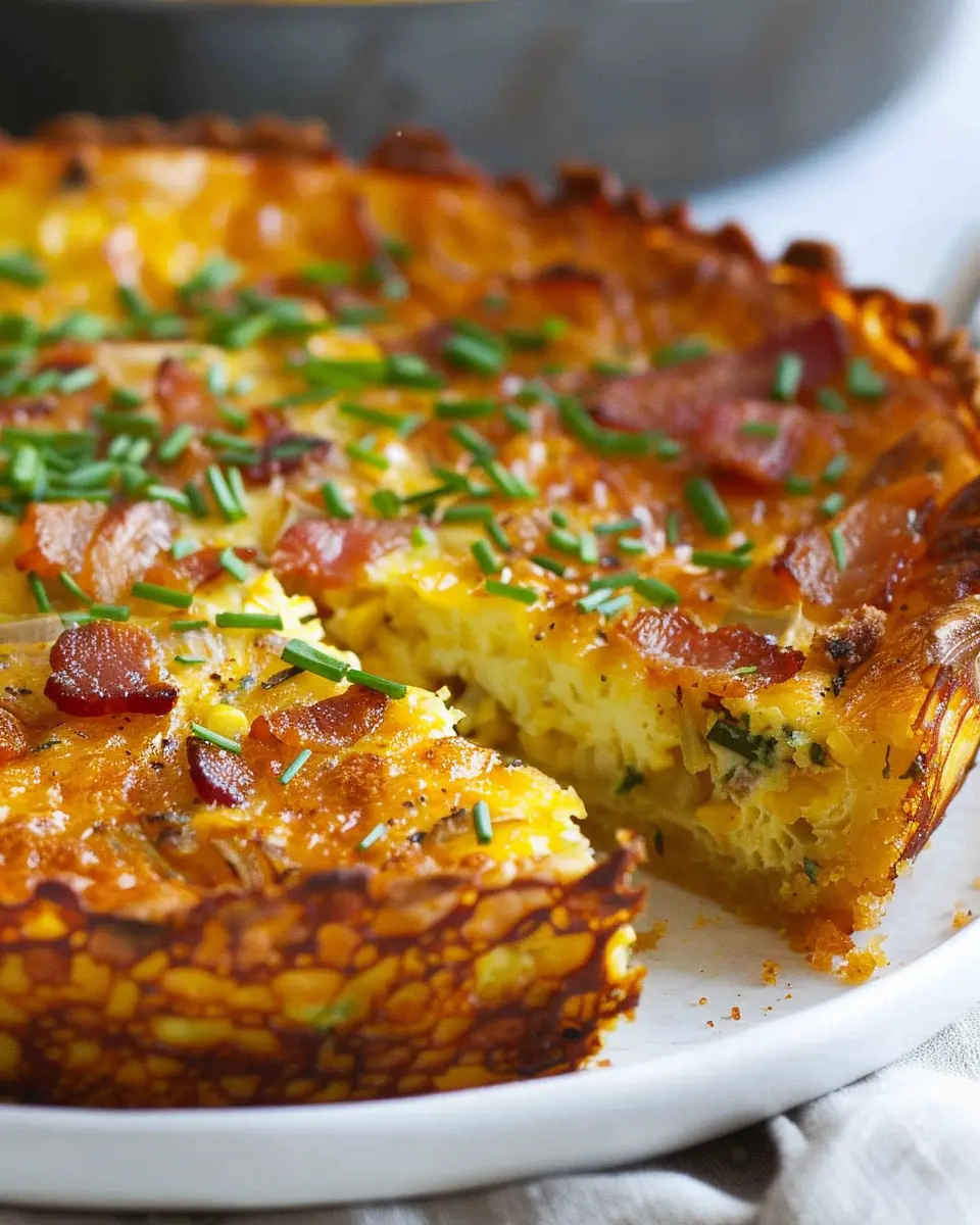 Hash Brown Crust Turkey Bacon and Cheddar Quiche Delight