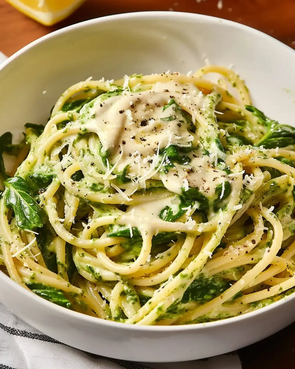 Spaghetti with Creamy Lemon-Spinach Sauce: A Quick and Indulgent Delight