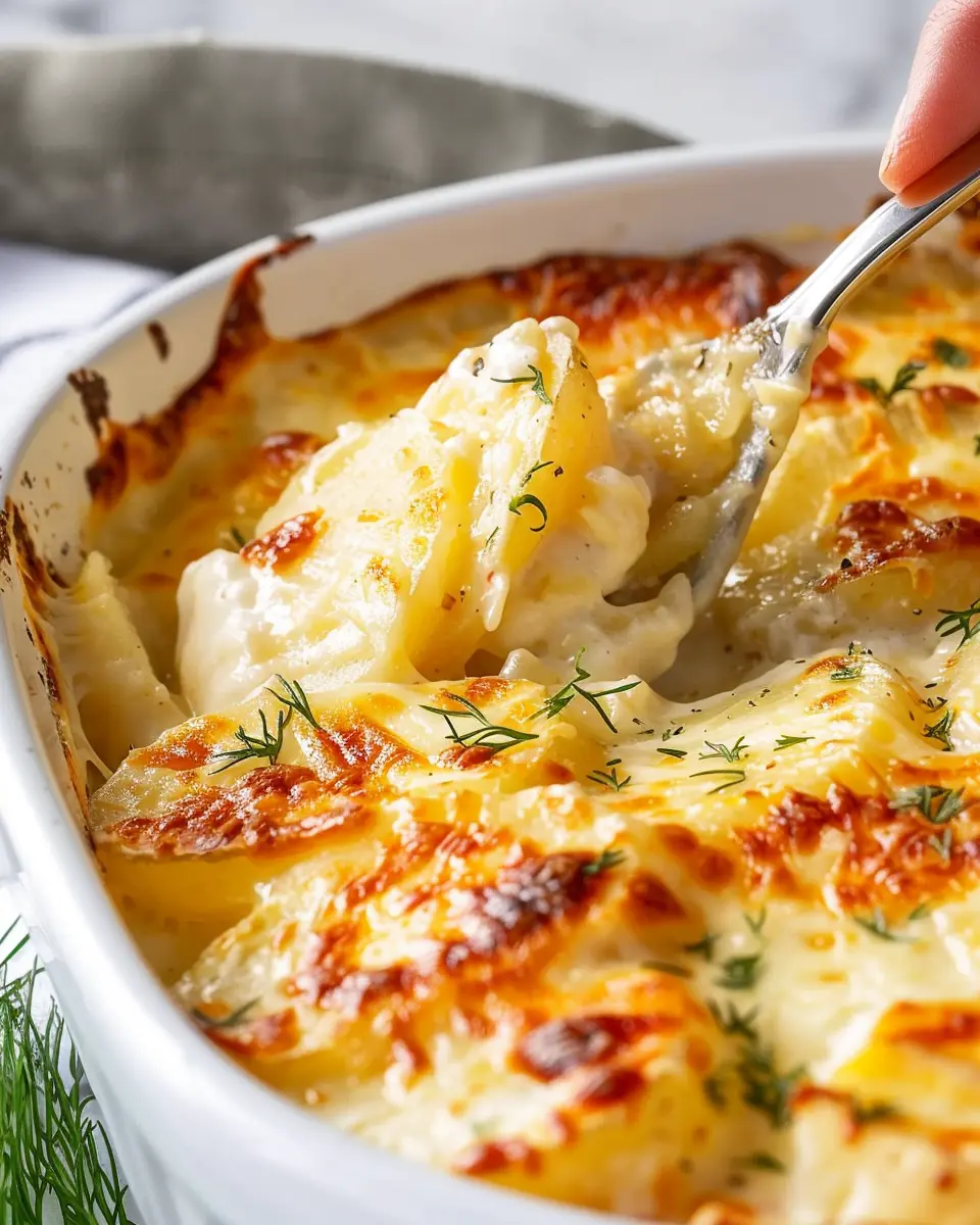 Easy Cheesy Scalloped Potatoes with Turkey Bacon and Chicken Ham