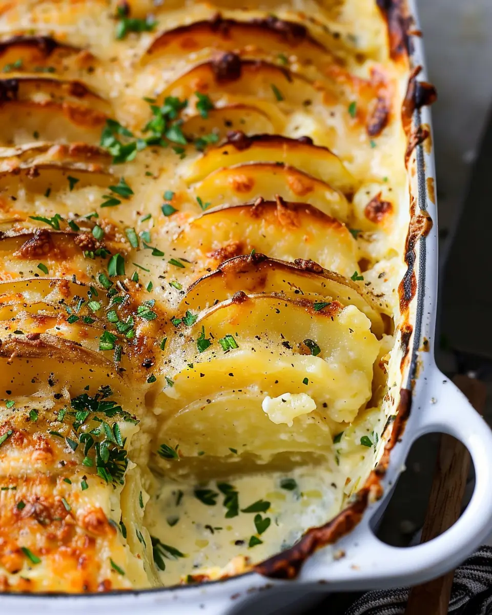 Cheesy Scalloped Potatoes with Turkey Bacon and Chicken Ham Delight