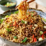 Mongolian ground beef noodles