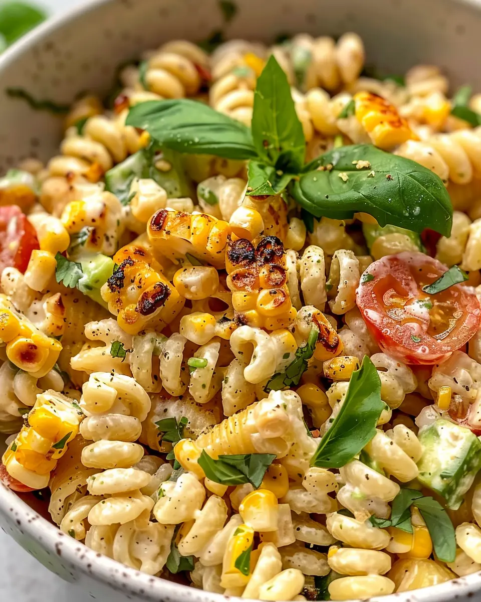 Creamy Street Corn Pasta Salad with Turkey Bacon Delight
