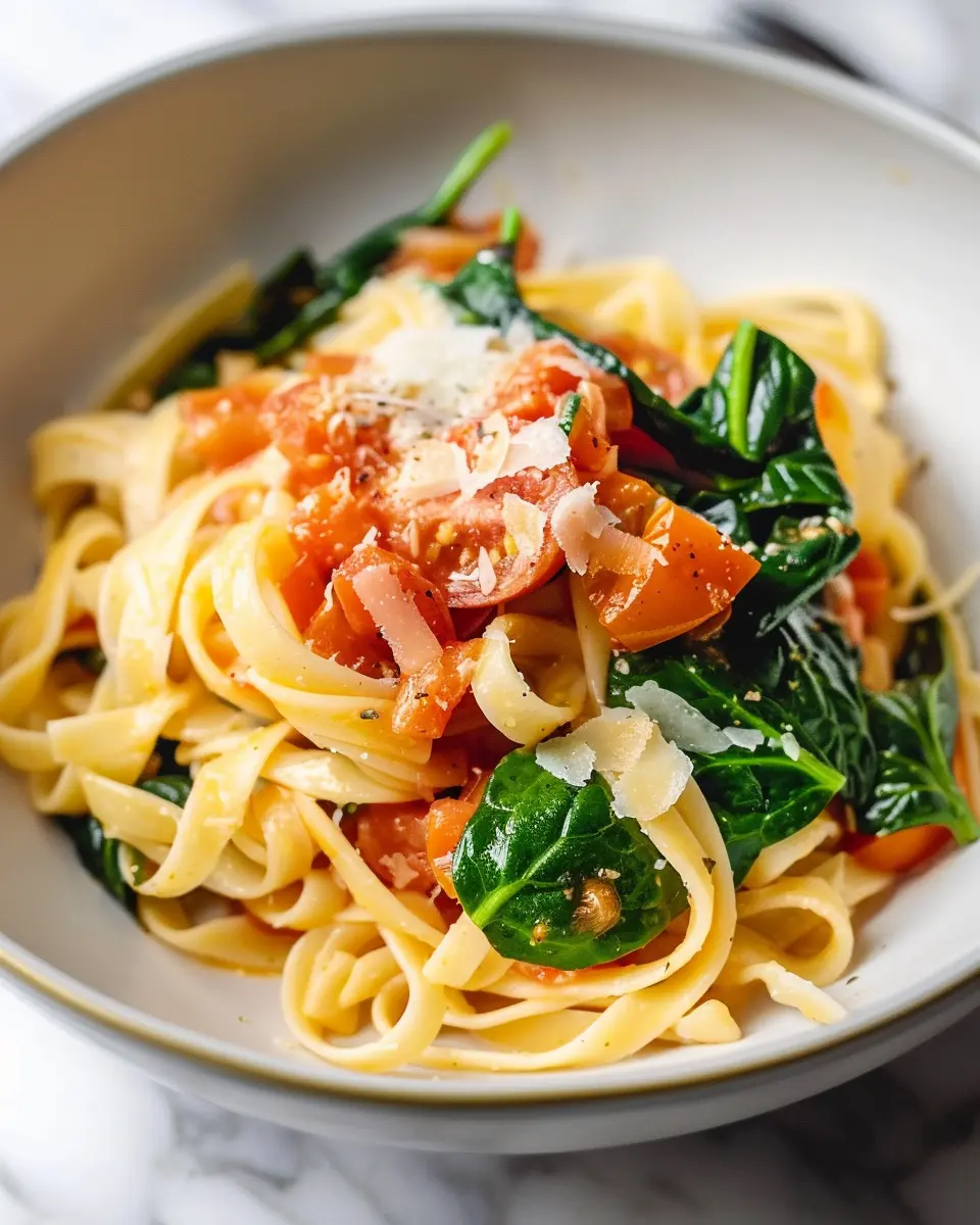 Fresh Spinach and Tomato Pasta: An Easy Twist with Turkey Bacon