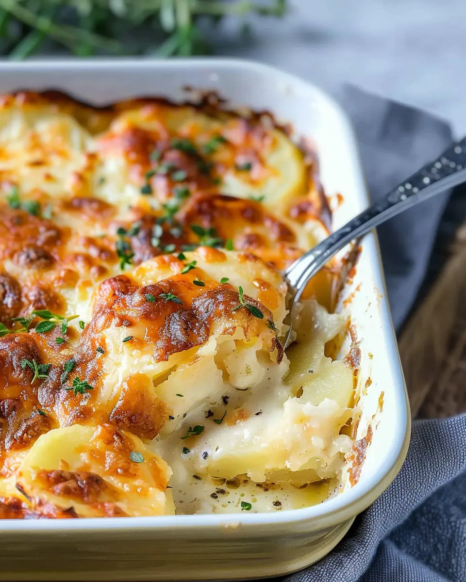 Easy Cheesy Scalloped Potatoes with Turkey Bacon and Chicken Ham