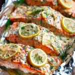 Garlic Lemon Salmon with Creamy Dill Sauce in Foil