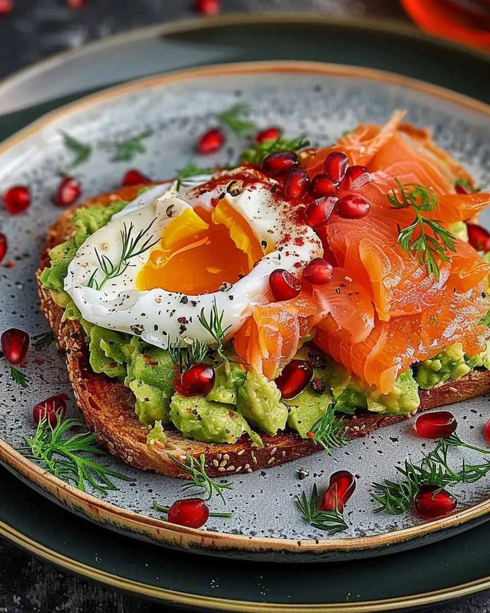 Smashed Avocado and Smoked Salmon: Easy Toast with Pomegranate and Poached Egg
