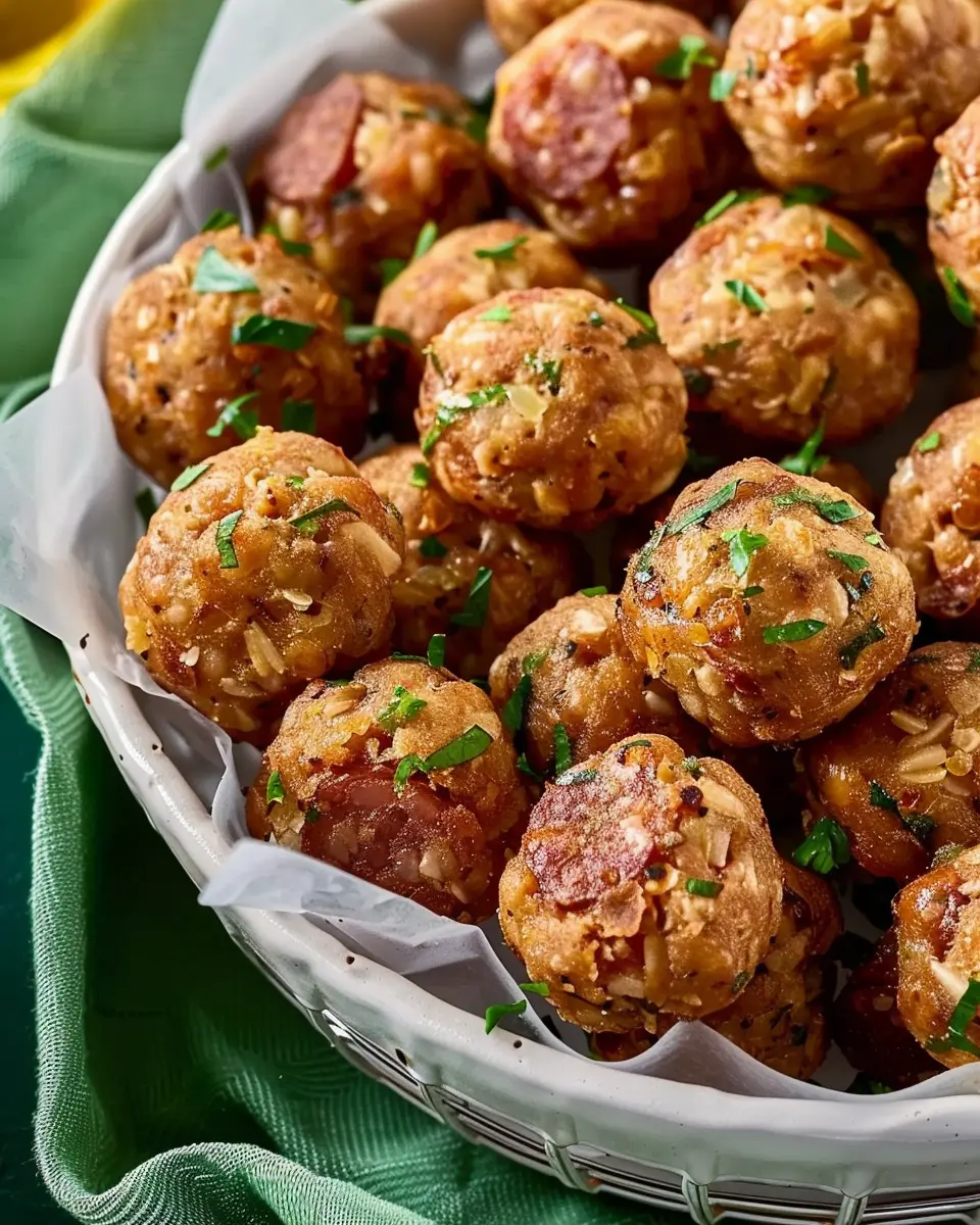 Million Dollar Sausage Balls with Turkey Bacon and Chicken Ham