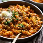 One pot creamy tomato beef pasta