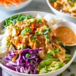 Peanut chicken rice and cabbage bowls