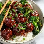Sticky Mongolian Meatballs and Broccoli