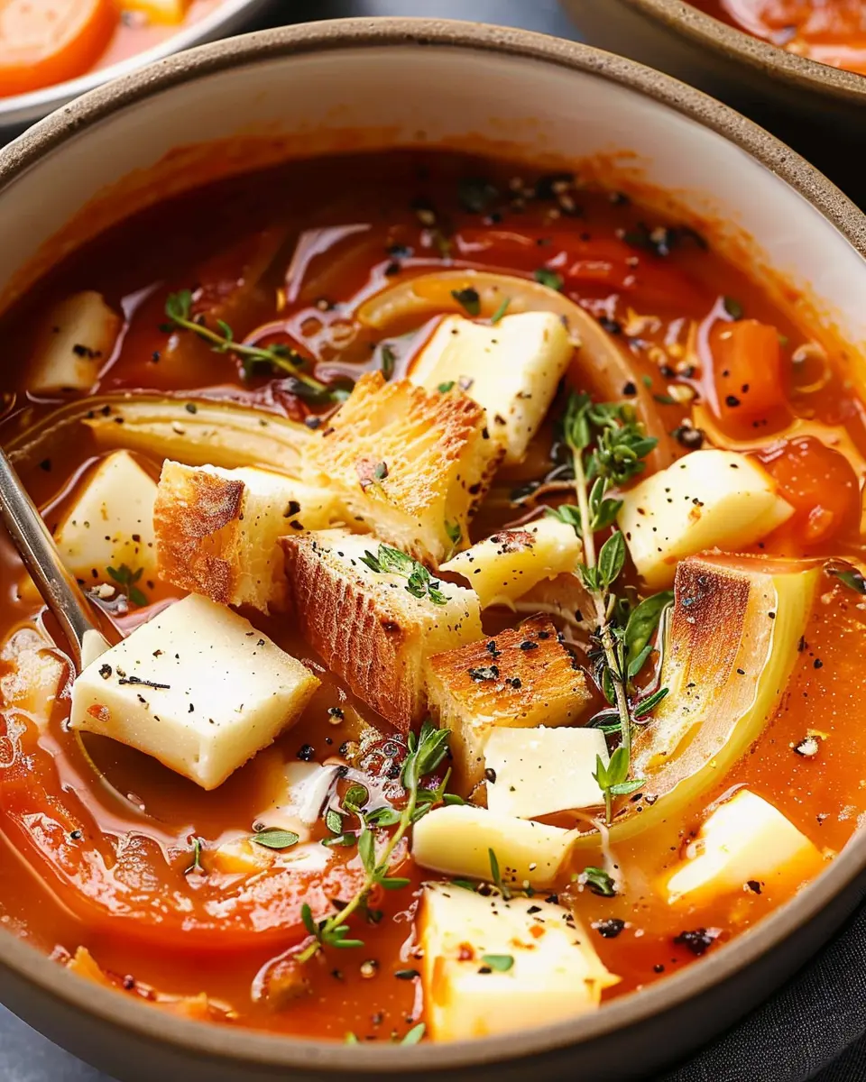 Roasted Tomato Soup with Cheesy Crouton Topper for Cozy Days