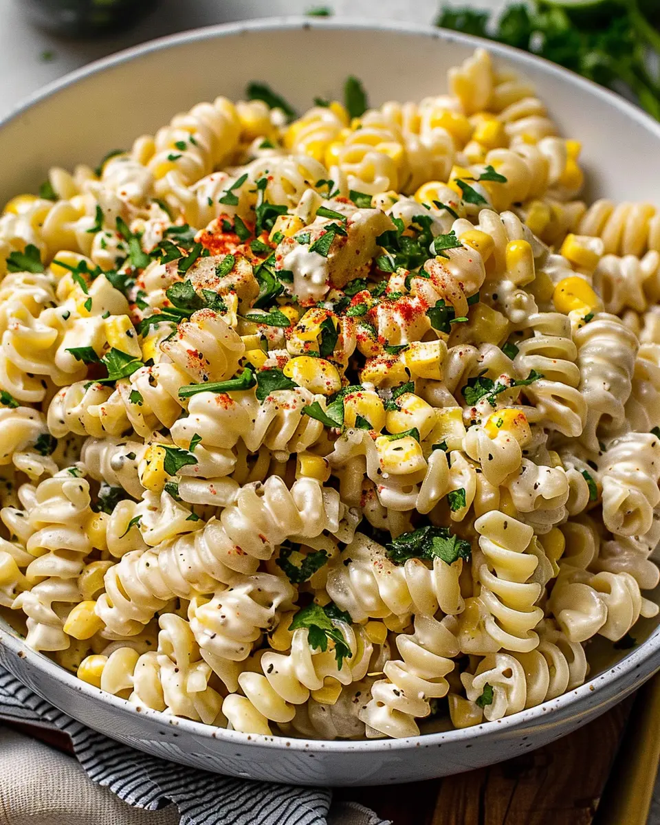 20-Minute Creamy Street Corn Pasta Salad with Turkey Bacon Delight