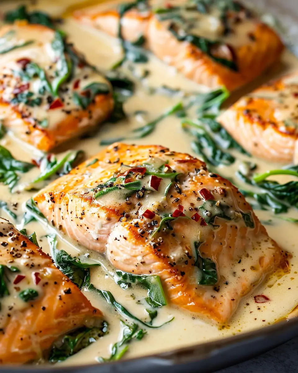 Creamy Tuscan Salmon Bliss with Turkey Bacon and Spinach