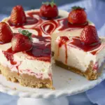 New York Style Strawberry Swirl Cheesecake