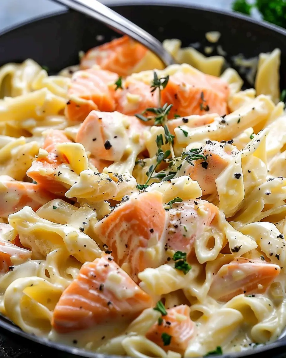 Salmon Alfredo: Indulgent Creamy Dish with Turkey Bacon Twist
